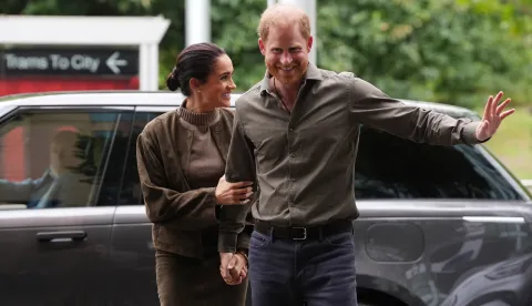 The Duke and Duchess of Sussex arrive at the Australian National Veterans Arts Museum (Anvam) in Southbank, Melbourne, Victoria, on day one of the royal trip to Australia. Picture date: Tuesday April 14, 2026. Photo: Jonathan Brady/PRESS ASSOCIATION
