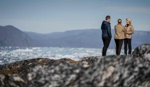 Denmark's Prime Minister Mette Frederiksen, President of the European Commission Ursula von der Leyen, and Greenland's government leader Jens-Frederik Nielsen visit Qoornoq in Greenland on September 6, 2026. (Photo by Mads Claus Rasmussen/Ritzau Scanpix/AFP)/Denmark OUT
