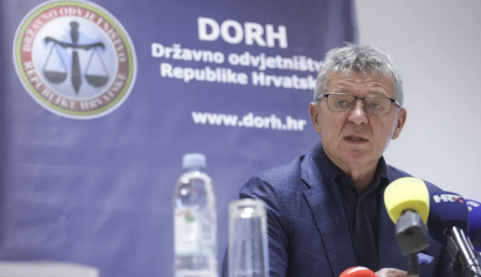 Zagreb, 26.05.2026 - Konferencija za medije glavnog državnog odvjetnika Ivana Turudića na kojoj je predstavio rezultate rada državnih odvjetni&scaron;tva u 2025., osvrnuo se na dvije godine mandata glavnog državnog odvjetnika RH te postignute rezultate, a sve u povodu ovogodi&scaron;njeg obilježavanja Dana državnog odvjetni&scaron;tva. Na fotografiji Ivan Turudić.foto HINA/ Admir BULJUBA&Scaron;IĆ/ abu