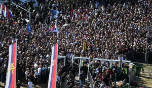 Mourners queue as they arrive to take part in a public memorial on the day of the funeral ceremony for late Bosnian Serb military leader Ratko Mladic at St Lukas church in Belgrade, on September 7, 2026. Mladic, 84, died last week after suffering several strokes while serving a life sentence in The Hague for war crimes committed during the 1990s war in Bosnia. (Photo by OLIVER BUNIC/AFP)