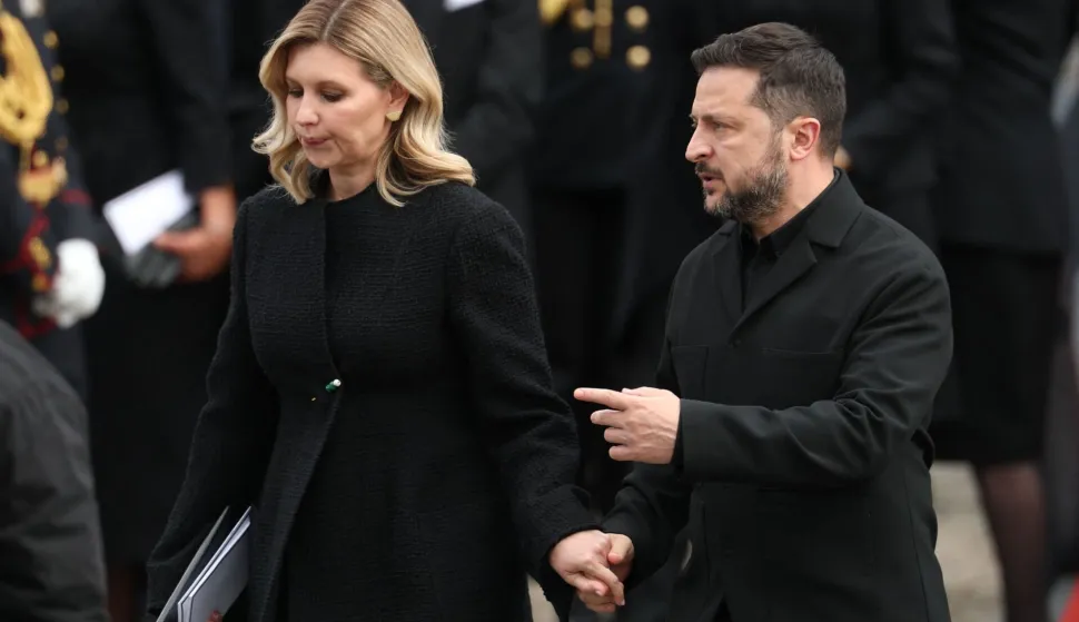 Ukraine's President Volodymyr Zelensky and First Lady Olena Zelenska walk behind the coffin of Norway's late King Harald V as it is carried from the Oslo Cathedral to Akershus Castle in Oslo, Norway, on September 9, 2026. Harald, who died on August 28, 2026 at the age of 89, will be laid to rest in the crypt of the royal mausoleum of Akershus Castle, a medieval fortress overlooking Oslo Fjord, after a service at the Oslo Cathedral. (Photo by Odd ANDERSEN/AFP)