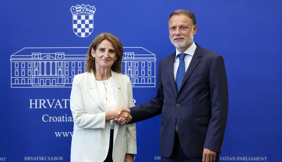 Zagreb, 11.09.2026 - Predsjednik Hrvatskog sabora Gordan Jandroković primio je izvr&scaron;nu potpredsjednicu Europske komisije za čistu, pravednu i konkurentnu tranziciju Teresu Riberu Na slici Gordan Jadroković, Teresa Ribera.foto HINA/ Damir SENČAR/ ds