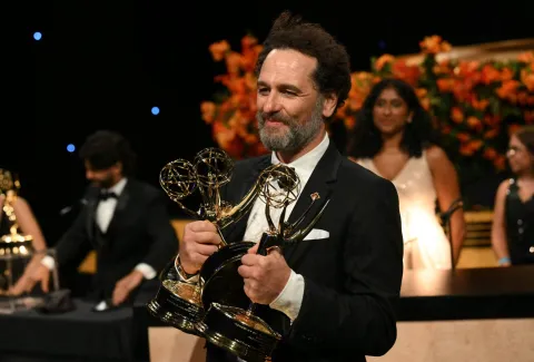 Welsh actor Matthew Rhys winner of the awards for Outstanding Lead Actor in a Comedy Series for "Widow's Bay" and Outstanding Lead Actor in a Limited or Anthology Series or Movie for "The Beast in Me" attends the Governors Gala for the 78th Primetime Emmy Awards at the Los Angeles Convention Center in Los Angeles on September 14, 2026. (Photo by Patrick T. Fallon/AFP)