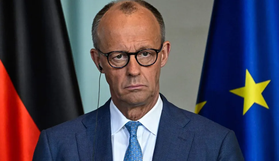 German Chancellor Friedrich Merz attends a joint press conference with the Portuguese Prime Minister (unseen) at the Chancellery in Berlin on May 5, 2026. (Photo by Tobias SCHWARZ/AFP)