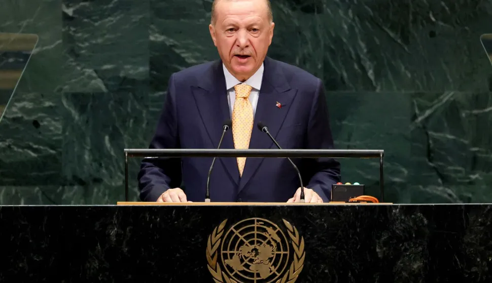 Turkey's President Recep Tayyip Erdogan addresses the 81st United Nations General Assembly at UN headquarters in New York on September 22, 2026. (Photo by TIMOTHY A. CLARY/AFP)