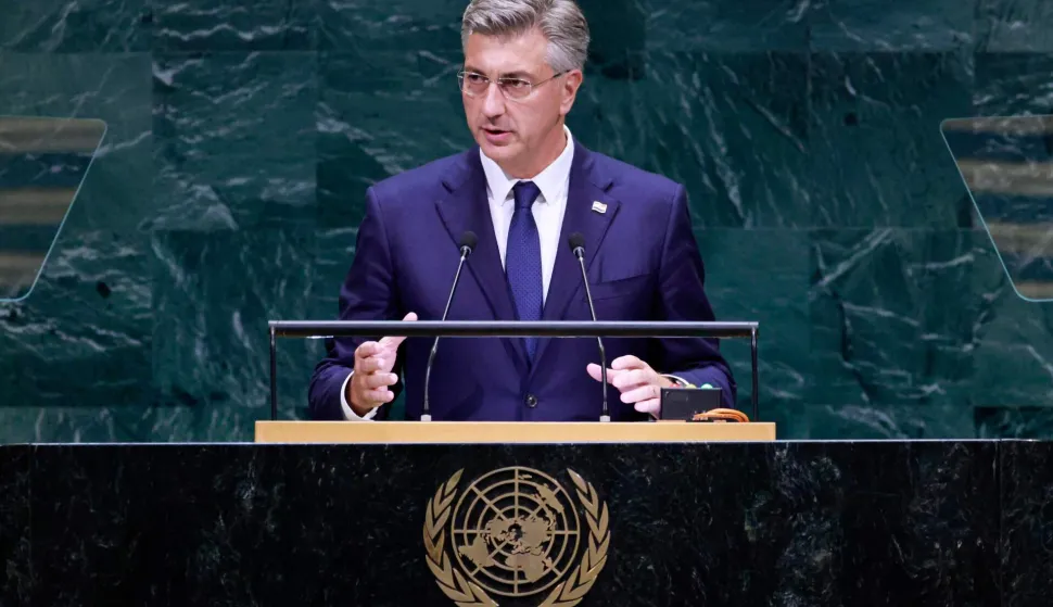 Croatia's Prime Minister Andrej Plenkovic speaks during the 81st United Nations General Assembly at the United Nations Headquarters in New York, on September 22, 2026. (Photo by Leonardo MUNOZ/AFP)