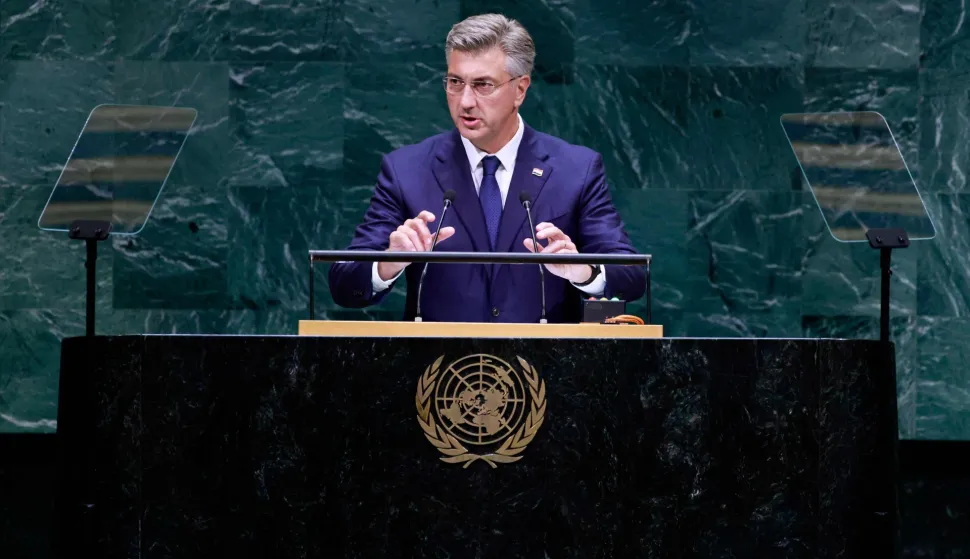 Croatia's Prime Minister Andrej Plenkovic speaks during the 81st United Nations General Assembly at the United Nations Headquarters in New York, on September 22, 2026. (Photo by Leonardo MUNOZ/AFP)