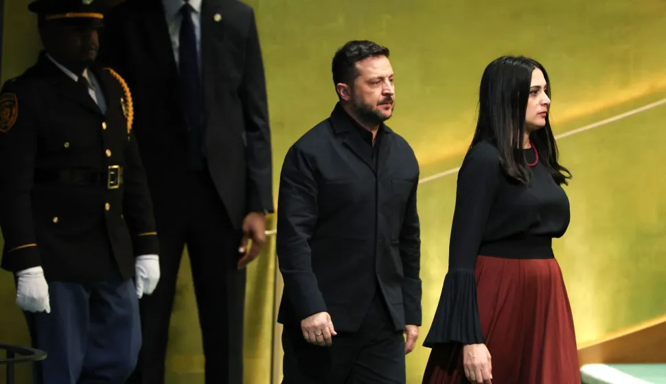 Ukraine's President Volodymyr Zelensky arrives to speak during the 81st United Nations General Assembly at the United Nations Headquarters in New York, on September 23, 2026. (Photo by TIMOTHY A. CLARY/AFP)