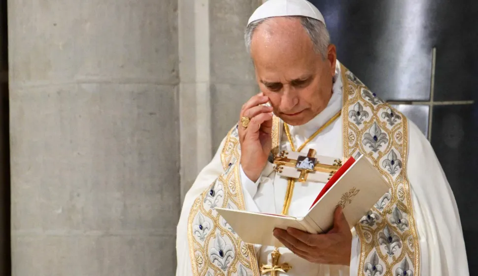 Pope Leo XIV celebrates a mass in Notre-Dame Cathedral in Paris on September 25, 2026 as part of his four days visit to France. (Photo by Alberto PIZZOLI/AFP)