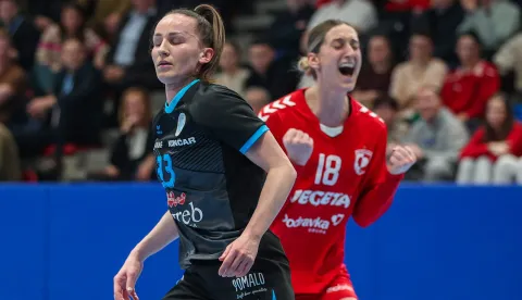31.01.2026., SD Tresnjevka - Kutija sibica, Zagreb - Prva Hrvatska rukometna liga, 13. kolo, RK Lokomotiva - RK Podravka. Andrea Sedolska, Sara Senvald. Photo: Goran Stanzl/PIXSELL