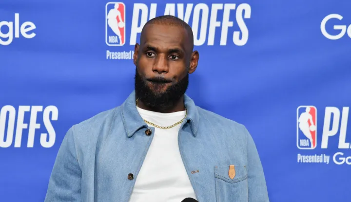 LOS ANGELES, CALIFORNIA - MAY 11: LeBron James #23 of the Los Angeles Lakers speaks to the media during a press conference after Game Four of the Second Round of the NBA Western Conference Playoffs against the Oklahoma City Thunder at Crypto.com Arena on May 11, 2026 in Los Angeles, California. NOTE TO USER: User expressly acknowledges and agrees that, by downloading and or using this photograph, User is consenting to the terms and conditions of the Getty Images License Agreement. Allen Berezovsky/Getty Images/AFP (Photo by Allen Berezovsky/GETTY IMAGES NORTH AMERICA/Getty Images via AFP)