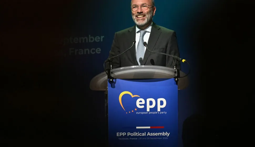 EPP President Manfred Weber delivers a speech at the political assembly of the European People?s Party (EPP) in Toulouse, southwestern France, on September 28, 2026. (Photo by Matthieu RONDEL/AFP)