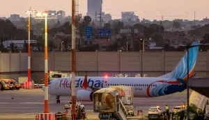 A flydubai Boeing 737 MAX 8 aircraft is pictured on the tarmac after landing at Israel's Ben Gurion Airport in Lod on September 30, 2026. A passenger on a rerouted flydubai flight that was bound for Tel Aviv said one of the pilots tried to crash the plane and kill everyone on board, after both pilots were found to be wounded on landing in Saudi Arabia. In the first comment by an official, Israel's far-right national security minister Itamar Ben Gvir alleged an attempted "terrorist" attack in the incident, in which none of the passengers reported injuries. (Photo by Jack GUEZ/AFP)