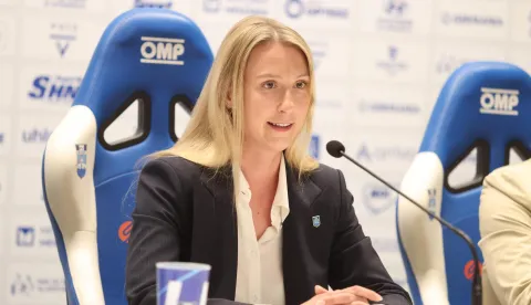 29.05.2026., Opus Arena, Osijek - Predsjednica NK Osijeka Alexandra V&eacute;gh na konferenciji za medije je predstavila novog sportskog direktora i novu viziju kluba. Photo: David Jerkovic/PIXSELL