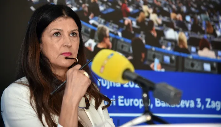 Zagreb, 11.09.2026 (novosti) - Karlo Ressler, Romana Jerkovic i Gordan Bosanac u predstavnistvu EU parlamenta.foto Davor Kovacevicnovosti