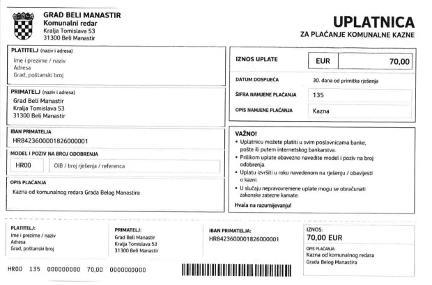 Lažna uplatnica na vjetrobranskom staklu automobila u Belom Manastiru