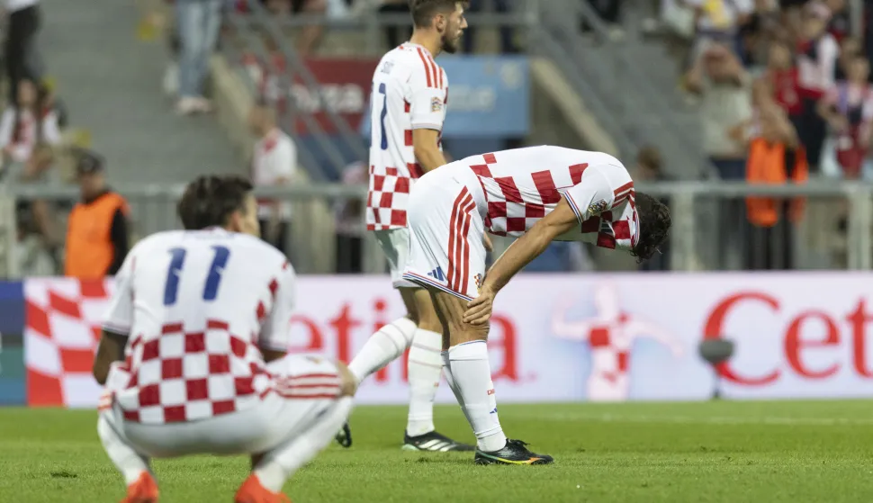 Rijeka, 03.10.2026 - Utakmica Lige nacija Hrvatska - Engleska, stadion Runjevica. Na fotografiji Mateo Kovačić, Petar Sučić, Petar Musa.foto HINA/ Daniel KASAP/ dk 