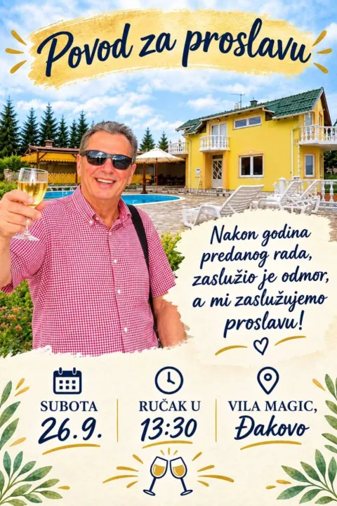 Umjesto svadbe &ndash; umirovljenička fe&scaron;ta: Osječki profesor Ivica Nikić u đakovačkoj Vili Magic proslavio novu životnu etapu