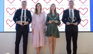 Zagreb, 05.10.2026. - U organizaciji zastupnice u Europskom parlamentu Biljane Borzan održalase 9. godi&scaron;nja svečana dodjela priznanja "Najdonator 2025." - koje hrvatske firme su donirale najvi&scaron;e hrane?. Na ovogodi&scaron;njoj svečanosti bili su progla&scaron;eni najveći donatori hrane u Hrvatskoj prema podacima za 2025. u tri kategorije - prema ukupnoj vrijednosti donirane hrane među velikim tvrtkama, udjelu donacija u prihodima među velikim tvrtkama te udjelu donacija među mikro, malim i srednjim poduzećima.Na slici (L-D) Zoran Mitreski, Biljana Borzan, Silvija Repić, Laurentiu-Florin Dimitriu.foto HINA/ Sa&scaron;a KOLJAN/ sk