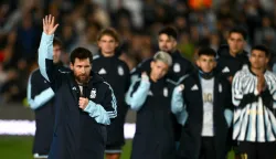 Argentina's forward #10 Lionel Messi speaks following the international friendly football match between Argentina and Benin at the Mas Monumental stadium in Buenos Aires on October 6, 2026. (Photo by Luis ROBAYO/AFP)