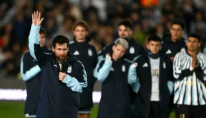 Argentina's forward #10 Lionel Messi speaks following the international friendly football match between Argentina and Benin at the Mas Monumental stadium in Buenos Aires on October 6, 2026. (Photo by Luis ROBAYO/AFP)