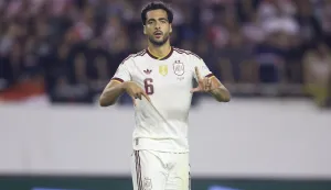 Split, 06.10.2026 - Utakmica Lige nacija, Hrvatska - &Scaron;panjolska. Na slici Mikel Merino slavi postignuti zgoditak.foto HINA/ Damir SENČAR/ ds