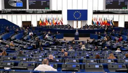 European Commission President Ursula von der Leyen addresses members of the European Parliament during a plenary session in Strasbourg on October 6, 2026. (Photo by Jean-Christophe VERHAEGEN/AFP)