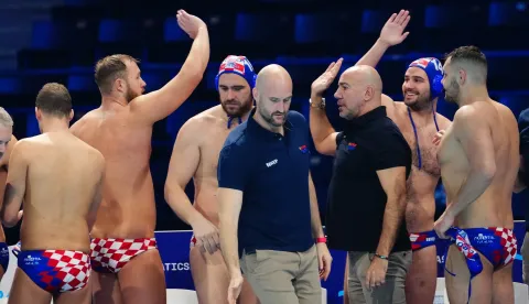 Beograd, 13.1.2026.- Hrvatski vaterpolisti svladali su u 2. kolu Europskog prvenstva u Beogradu Gruziju s 18-7 (3-2, 4-0, 5-2, 6-3). foto HINA/ HVS/ Aniko Kovacs/ ua
