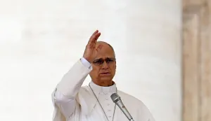 Pope Leo XIV blesses the crowd during the weekly general audience at St Peter's Square in the Vatican on October 7, 2026. (Photo by Andreas SOLARO/AFP)
