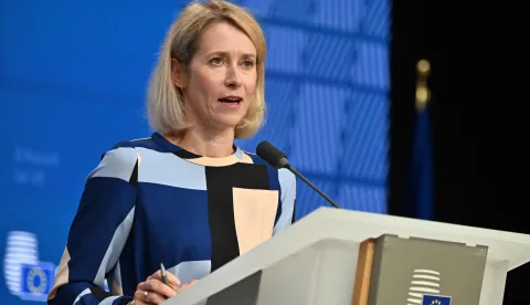 EU High Representative and Vice-President for Foreign Affairs and Security Policy Kaja Kallas gives a press conference at the end of a Foreign Affairs Council on Defence in Brussels on September 28, 2026. (Photo by Nicolas TUCAT/AFP)