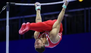Zagreb, 22.08.2026 - Europsko prvenstvo u gimnastici, finale, preča. Na slici Illia Kovtun iz Hrvatske.foto HINA/ Damir SENČAR/ ds