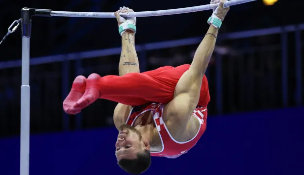 Zagreb, 22.08.2026 - Europsko prvenstvo u gimnastici, finale, preča. Na slici Illia Kovtun iz Hrvatske.foto HINA/ Damir SENČAR/ ds