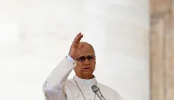 Pope Leo XIV blesses the crowd during the weekly general audience at St Peter's Square in the Vatican on October 7, 2026. (Photo by Andreas SOLARO/AFP)