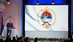 08.01.2022., Kulturni centar Banski dvor-koncertna dvorana, Banja Luka (BiH) &ndash; Program povodom proslave Dana Republike Srpske, 9. sijecnja, dodjela odlikovanja zaslužnim institucijama i pojedincima. Predsjednik RS Milorad Dodik, izmedju ostalih, odlikovao i Vladimira Putina, predsjednika Ruske federacije, i majku i brata nedavno preminulog nogometasa Srbije Sinise Mihajlovica.Photo: Dejan Rakita/Pixsell Photo: Dejan Rakita/PIXSELL