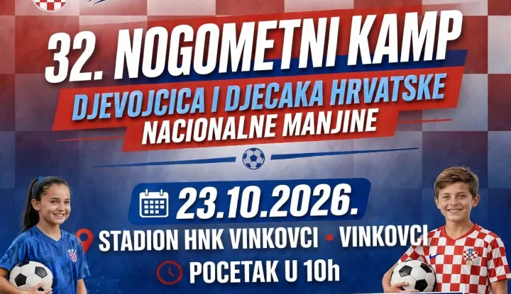 U Vinkovcima će se u petak (23. listopada) od 10 sati na stadionu HNK Cibalia održati 32. nogometni kamp djevojčica i dječaka nacionalnih manjina Hrvatske, koji već vi&scaron;e od tri desetljeća kroz nogomet promiče toleranciju, prijateljstvo i zajedni&scaron;tvo, objavio je HNS.HNS
