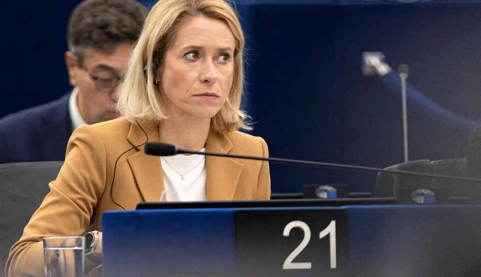 EU High Representative and Vice-President for Foreign Affairs and Security Policy Kaja Kallas looks on as she attends a plenary session at the European Parliament, in Strasbourg eastern France, on October 20, 2026. (Photo by ROMEO BOETZLE/AFP)