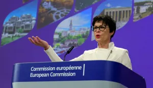 European Commissioner for Enlargement Marta Kos presents the European Union's annual enlargement package with European Commission Vice-President Kaja Kallas (not pictured), in Brussels, Belgium, November 4, 2025. REUTERS/Yves Herman Photo: YVES HERMAN/REUTERS