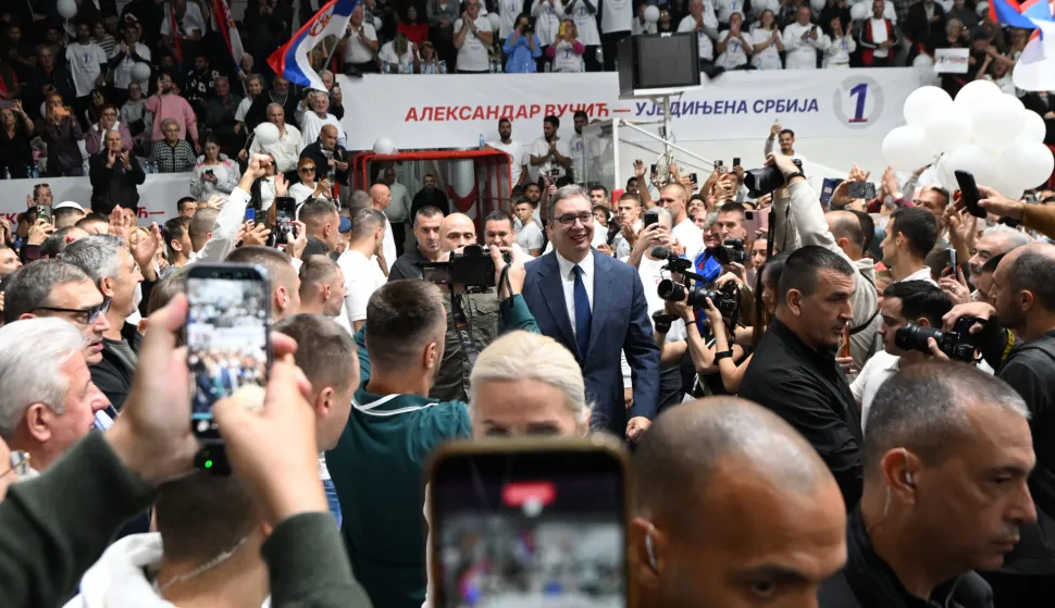 19, October, 2026, Cacak - The pre-election rally of the electoral list "Aleksandar Vucic - United Serbia" was held in the hall of the basketball club "Borac" in Cacak. Aleksandar Vucic. Photo: R.Z./ATAImages19, oktobar 2026, Beograd - Predizborni miting izborne liste "Aleksandar Vucic &ndash; Ujedinjena Srbija" odrzan je u hali kosarka&scaron;kog kluba "Borac" u Cacku. Photo: R.Z./ATAImages Photo: R.Z./ata images/PIXSELL
