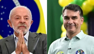 (COMBO) This combination of file pictures created on October 21, 2026 shows Brazil?s President and re-election candidate Luiz Inacio Lula da Silva during the signing of the concession agreement for Santos Futebol Clube?s Rei Pele Training Center at the Planalto Palace in Brasilia on October 1, 2026, and senator and right-wing presidential candidate Flavio Bolsonaro during a rally at Mackenzie Esporte Clube in Belo Horizonte, Brazil on August 17, 2026. Lula da Silva and Bolsonaro will face off in the October 25 runoff election, a race that has become mired in allegations of social media malfeasance.. (Photo by Evaristo Sa and Gledston Tavares/AFP)