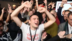 25.10.2026., Beograd, Srbija - Obracanje iz stozera Studentske liste. Studentska lista osvojila je 51,47 posto glasova. Aleksandar Vucic priznao je poraz. Photo: STRINGER/PIXSELL