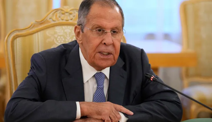 Russian Foreign Minister Sergei Lavrov speaks during a meeting with Lebanese Foreign Minister at Zinaida Morozova's Mansion in Moscow on October 12, 2026. (Photo by Alexander Zemlianichenko/POOL/AFP)